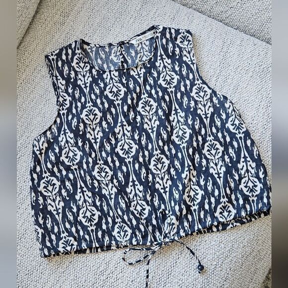 💝Zara Navy and White Patterned Women's Top - Picture 1 of 3
